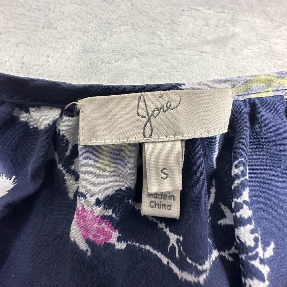 Joie Blouse Womens Small Blue Floral Silk Cold Shoulder Ruffle Top Long Sleeve - Picture 3 of 8